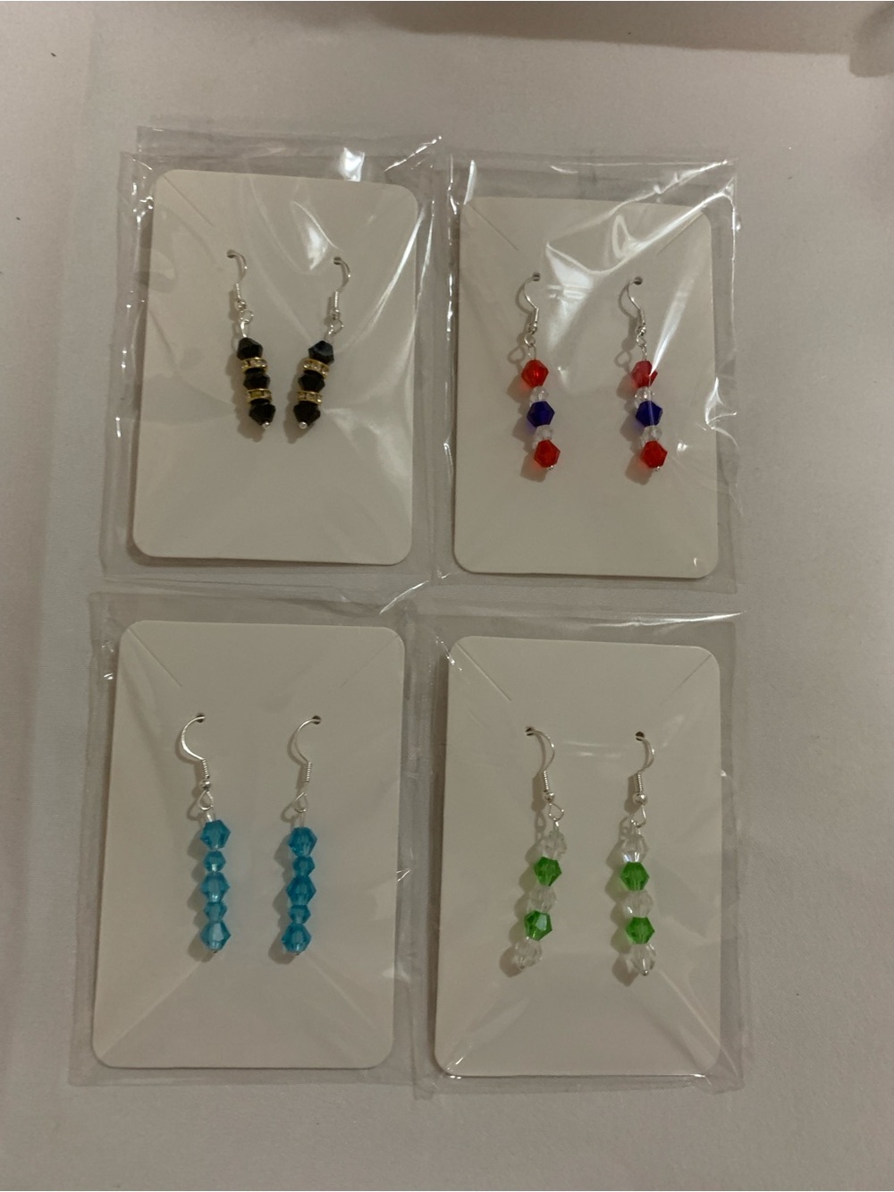 4 Handmade Crystal Drop Earrings - Multi-Color Options